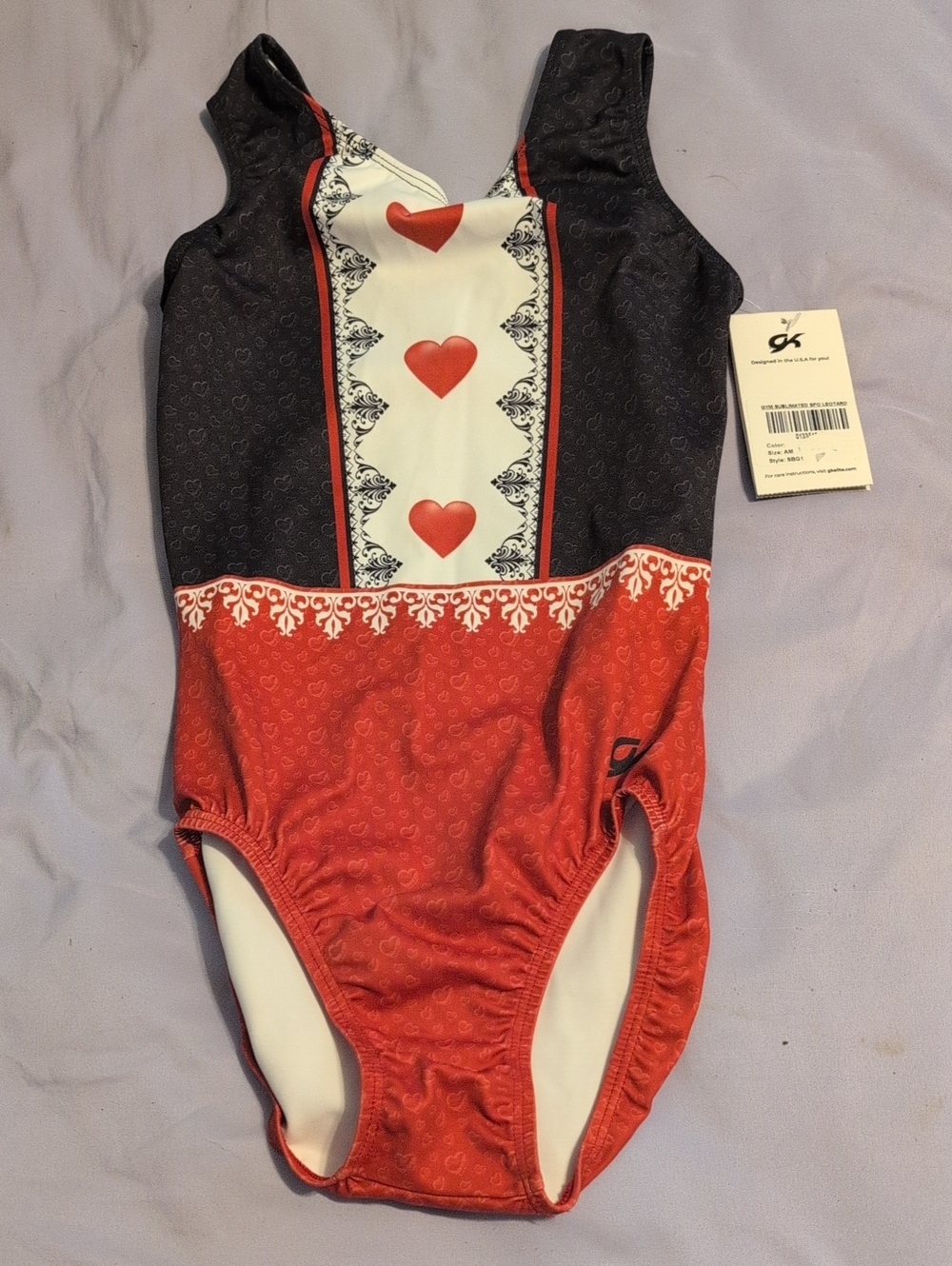 GK Kids Red & Black Heart Print One-Piece Leotard